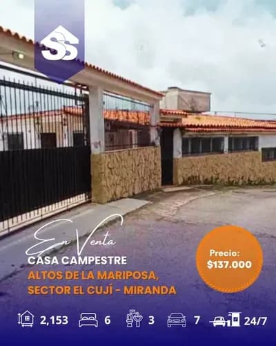 Código: F. F-021 Venta De Casa Campestre, En Altos De La Mariposa, Sector El Cují.