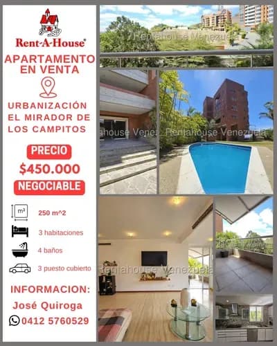 Apartamento El Mirador Los Campitos 250m2 Único Piso - Negociable. Jgq