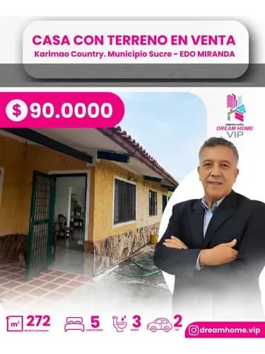 Casa Con Terreno En Venta Karimao Country. Municipio Sucre Edo. Miranda