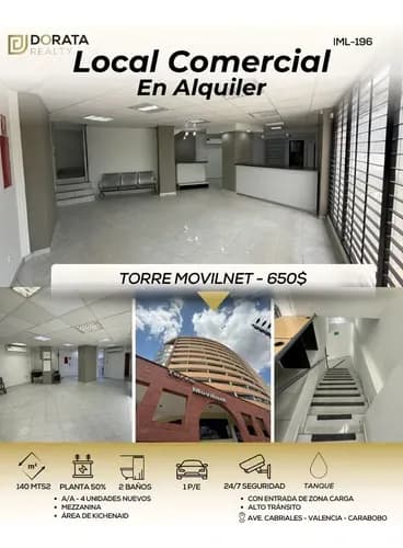 Local Comercial En Alquiler, (sandra Nino) Torre Movilnet Urb.kerdell, Planta 50%