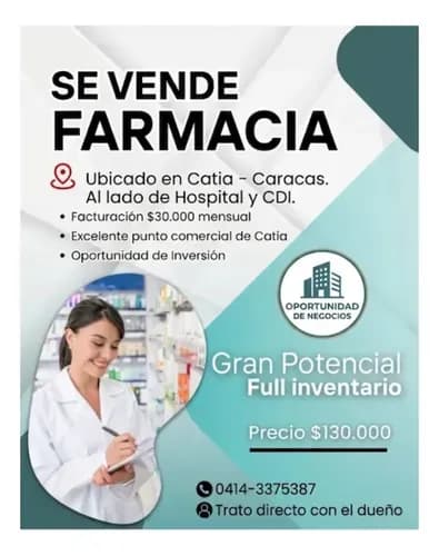 Se Vende Fondo De Comercio E Inventario De Farmacia. Excelente Ubicación En Los Flores De Catia, Al Lado De La Entrada De Emergencia De Un Hospital Y A Una Cuadra De Cdi.