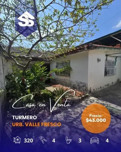 Código: C. V-002 Casa De 320 M2 En Urb. Valle Fresco Con 4 Puestos De Estacionamiento Inmobilia S.s - Oportunidad Para Remodelar Precio: $43.000 Usdt Ubicación: Urbanización Valle Fresco, Turmero.