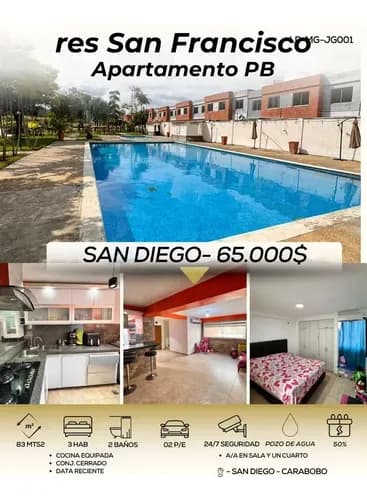 Vendo Apartamento Planta Baja En Res. San Francisco, San Diego. Jmgb