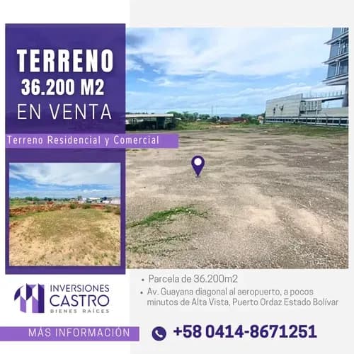 Terreno En Venta 36.200m2. Ubicado En Av. Guayana Diagonal Al Aeropuerto De Puerto Ordaz, A Pocos Minutos De Alta Vista, Puerto Ordaz, Estado Bolívar
