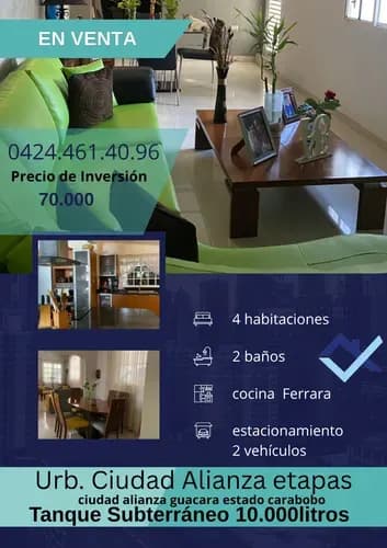 Casa En Venta Ciudad Alianza, Av. Principal Pancor Inversoluc C.a Presenta Esta Hermosa Propiedad Residencial, Ideal Para Familias Que Buscan Comodidad, Funcionalidad Y Excelente Ubicación. Di