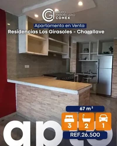 Se Vende Apartamento De 67m2 3h/2b/1p Residencias Los Girasoles