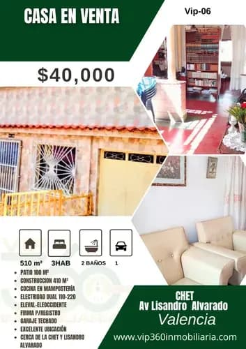 Vip360inmobiliaria Ofrece En Venta Casa Cercana A La Av Lisandro Alvarado Y Hospital Chet Área 510 M2 410 De Construcción 3 Habitaciones 2 Baños Sala Comedor Cocina En Caoba Patio De 100 M2 Ele
