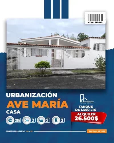Casa En La Urb. Ave María - San Fco De Yare.