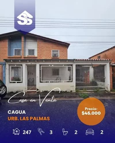 Código: C. V.-002 Inmobilia Ss: ¡casa En Venta En Urb. ¡las Palmas, Cagua - Espaciosa Y Segura! Resumen: Inmobilia Ss Presenta Esta Cómoda Y Amplia Casa En La Urbanización Privada Las Palmas.