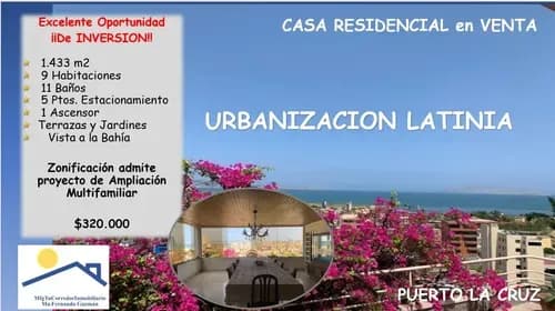 Casa Quinta Urbanización Latinia Puerto La Cruz Venta Con Proyecto De Ampliación Y/o Construcción Multifamiliar Vista A La Bahia De Pozuelo