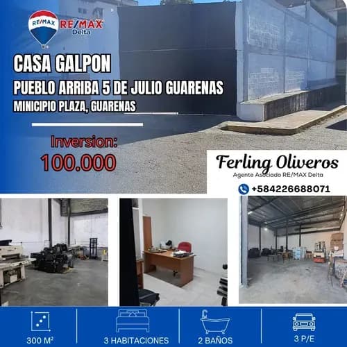 Casa Galpon Pueblo Arriba 5 De Julio Guarenas