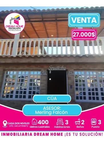 Casa Dos Niveles En Venta Urb. Lecumberry - Cúa