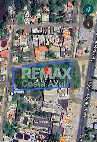 En Venta Terreno De 4.070 Metros Cuadrados, En La Principal Zona Comercial De Tucacas A La Orilla De La Carretera Nacional Tucacas.