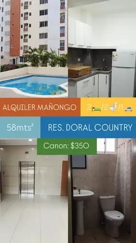 Tre009 Solo Clientes Apartamento En Alquiler. 58mtrs 2 Amoblado Res. Doral Country Mañongo.
