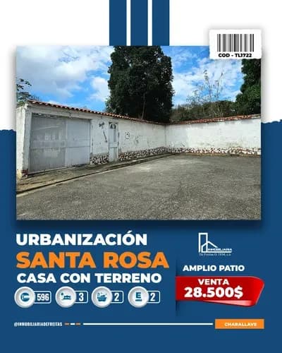 En Venta Casa Con Amplio Terreno En La Urbanización Santa Rosa. Cua