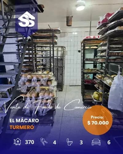 Código: C. V-002 ¡oportunidad De Negocio! Bajamos El Precio De El Fondo De Comercio En El Mácaro, Antes $80.000 Ahora $70.000 (negociables) Que Esperas! 370 M2 Con Inventario De Equipos De Panadería!